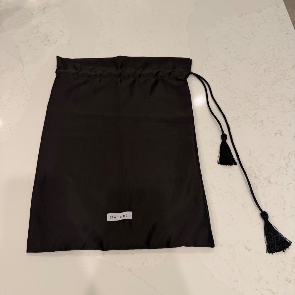 Natori Black Satin Drawstring Lingerie Bag Tassel Travel Pouch Organizer